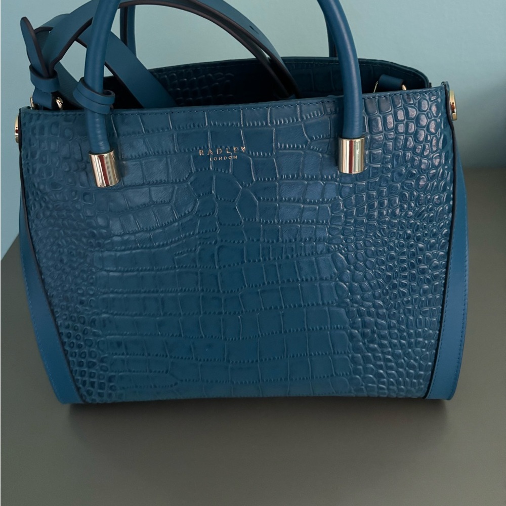 NWOT  Women's Radley London Faux Croc Bag Medium Sky Blue/Gold hardware